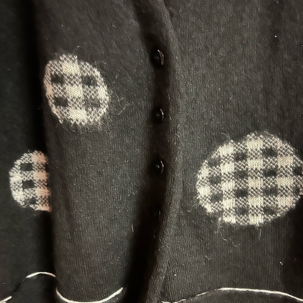 FATE Wool Mohair Sweater Long Sleeve Button Black White Plaid Design Small - Picture 3 of 5